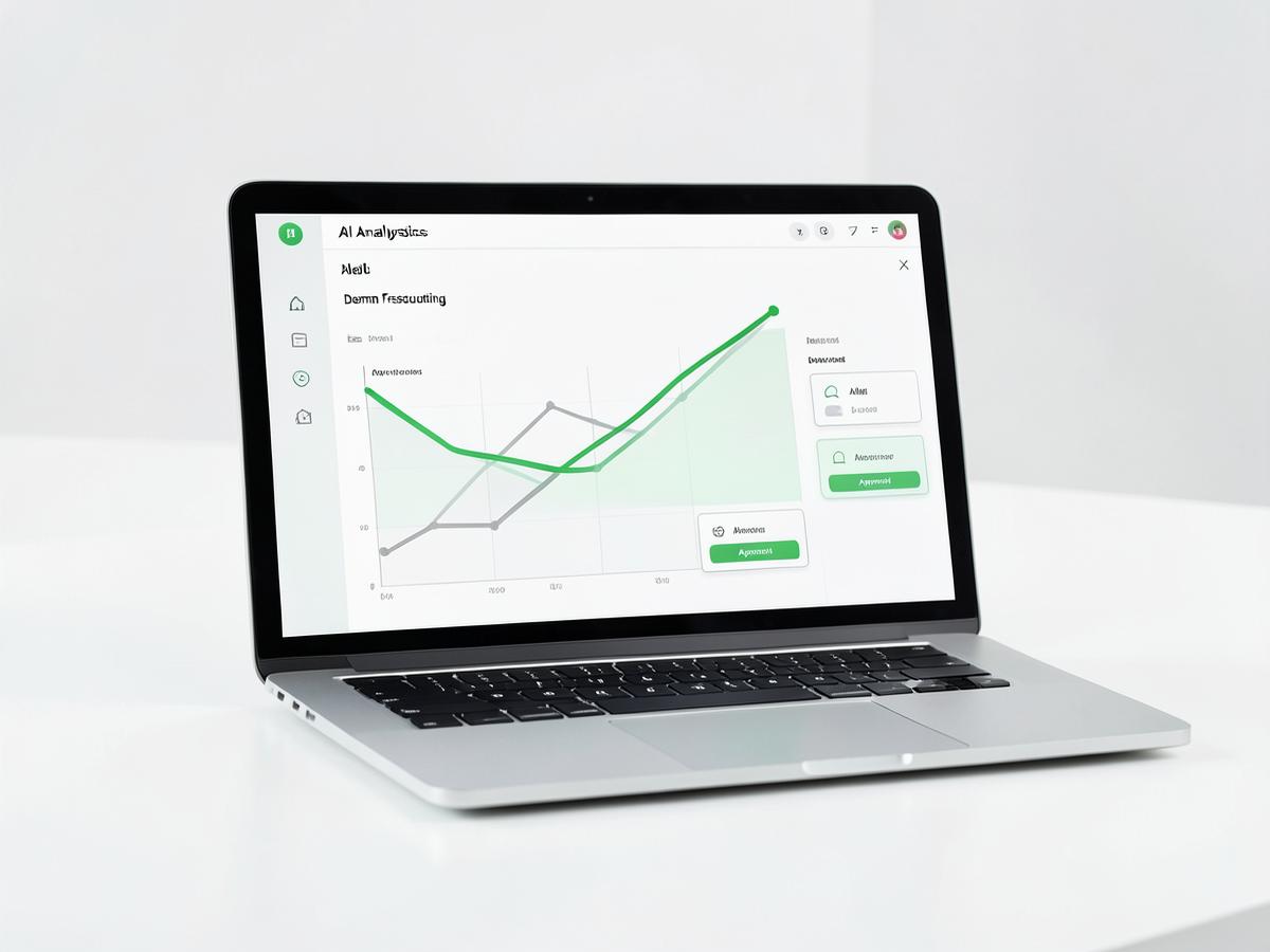 AI pharmacy intelligence dashboard with demand forecast curves and approval queue