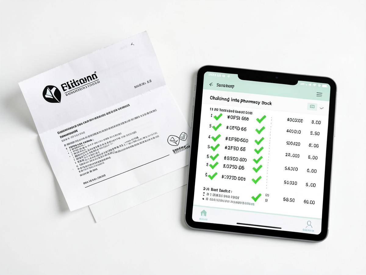 Supplier invoice being scanned into a stock checklist with green checkmarks